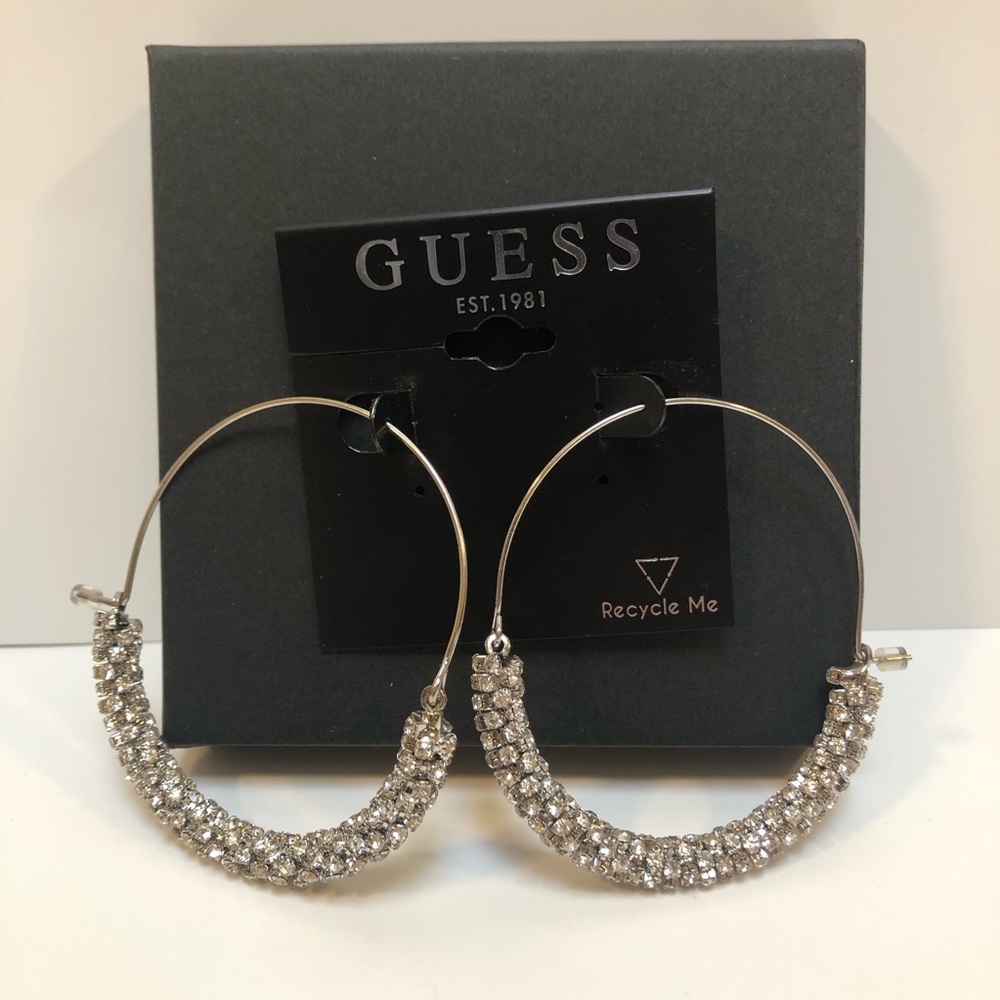 Stunning Guess Earrings Silver with Rhinestones NWT